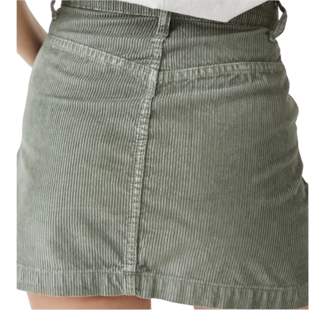 Free People Corduroy Mini Skirt Button Front High Rise Army Green Size 8 NWT - Picture 3 of 8